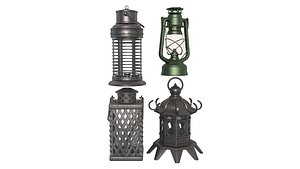 Hurricane Lamp and Candle Lantern collection 3D model