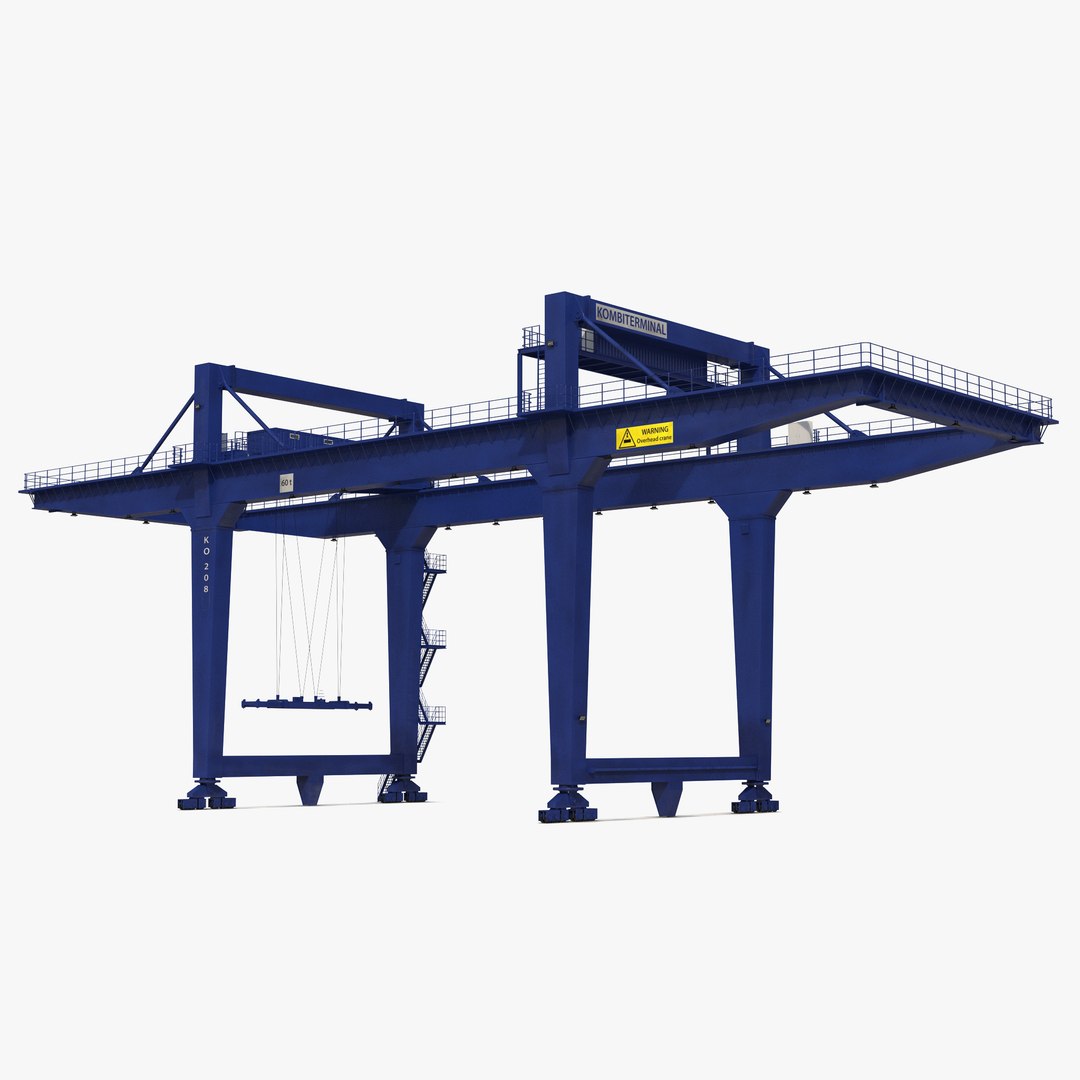 Rail Mounted Gantry Container Crane Rigged Blue 3D model preview