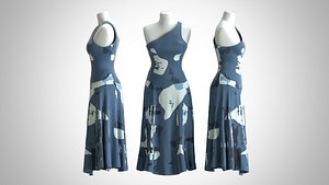 Woman Dress 2 Blue Army 3D model