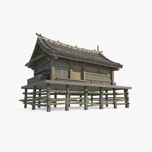 3D Ancient Asian architecture thatched bamboo houses