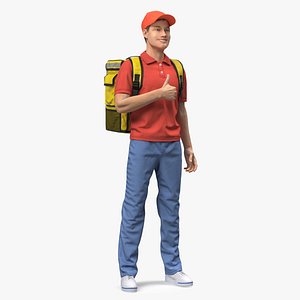 3D Food Delivery Man Thumbs Up Pose Fur