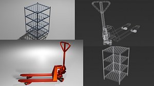 2 Pack Hand Pallet and Warehouse Rack 3D model
