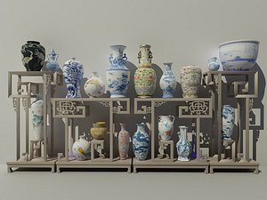 Antique vases blue and white porcelain porcelain ceramics 3D