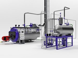 Steam boiler plant with equipment
