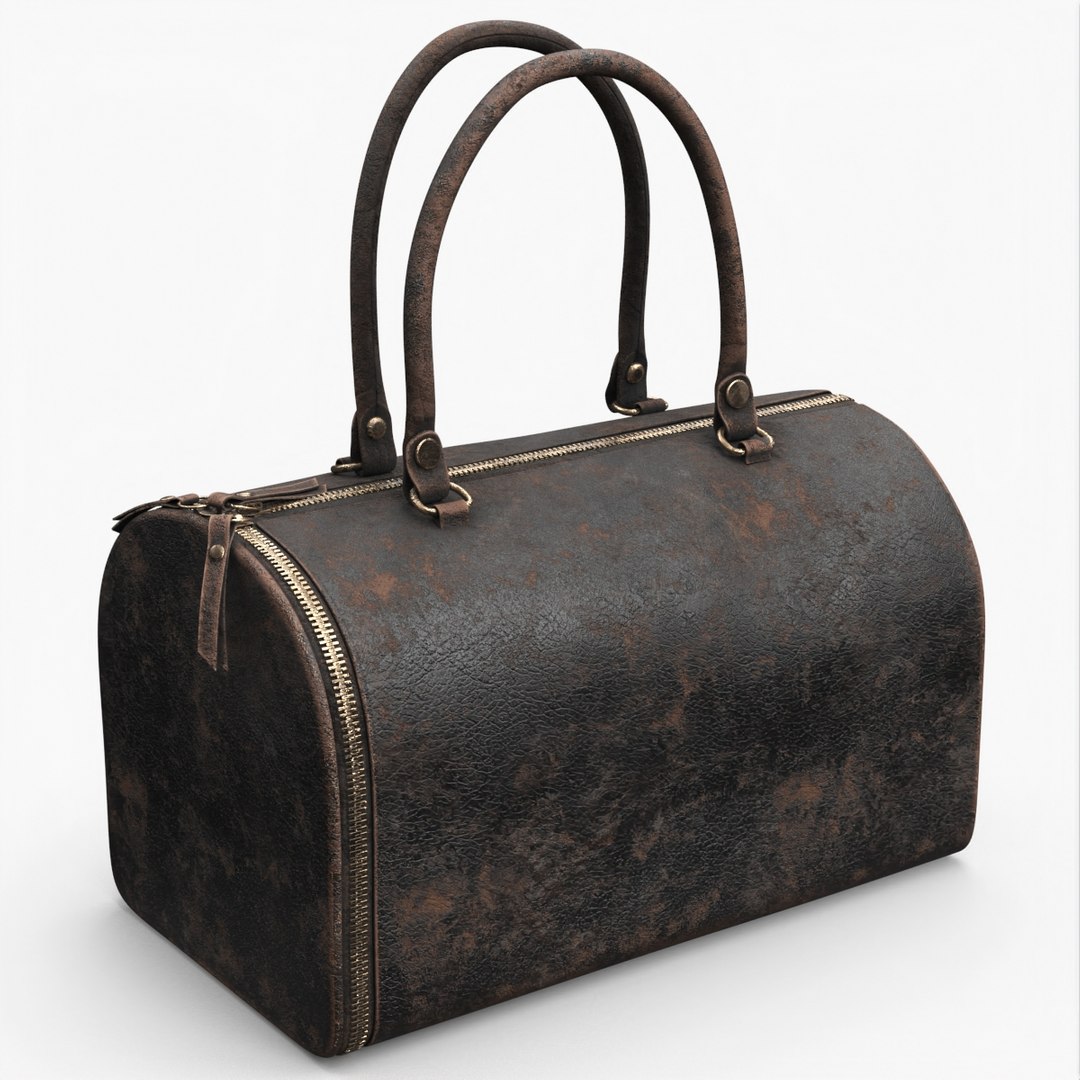 Vintage Grunge Style Bag with Shabby Leather Texture Old Brown 3D model preview
