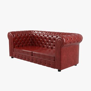 Chesterfield Realistic Leather Sofa 2 Seater 3D model