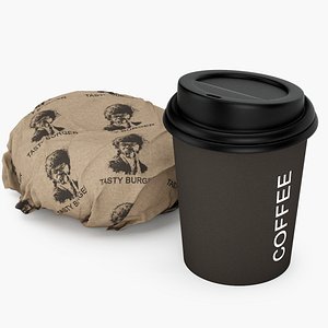 Burger Wrapping and Coffee Cup Mockup