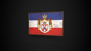 3D Old Picture Frame With Kingdom of Serbia Yugoslavia Flag - Game Ready PBR Low-poly 3D Model model
