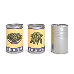 3D green peas metal cans