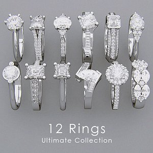 3d model rings diamonds 12