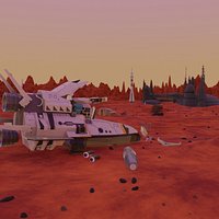 Stylized Martian Environment with Crashed Spacecraft