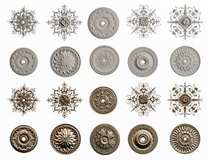 3D Rosette Molding Scroll Ornament Metal and Gypsum Round Carved Pattern Decoration Embossment model
