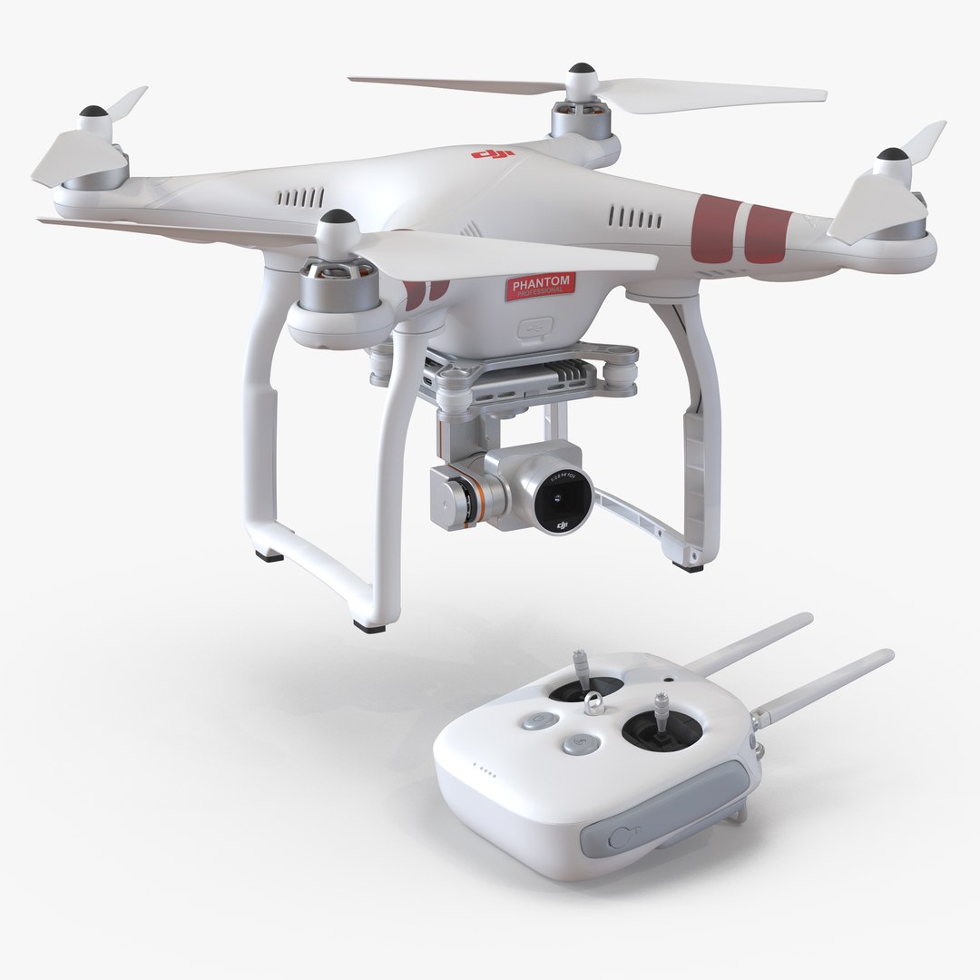 DJI Phantom 3 Professional Quadcopter Rigged Red 3D Model 3D model preview