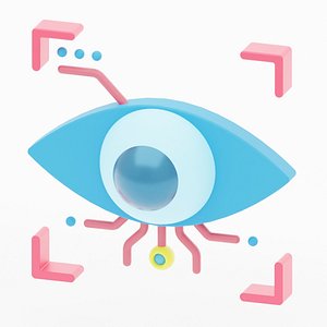 An eye recognition icon represented by a scanned eyeball 3D model