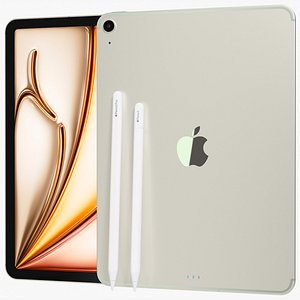 Apple iPad Air 11 2026 WiFi and Cellular with Pencils Starlight 3D model