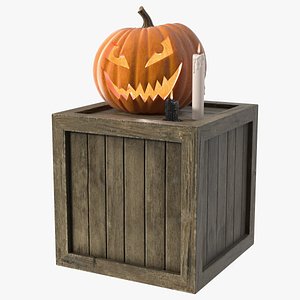 3D Halloween Decor with Pumpkin and Candles on Wooden Crate