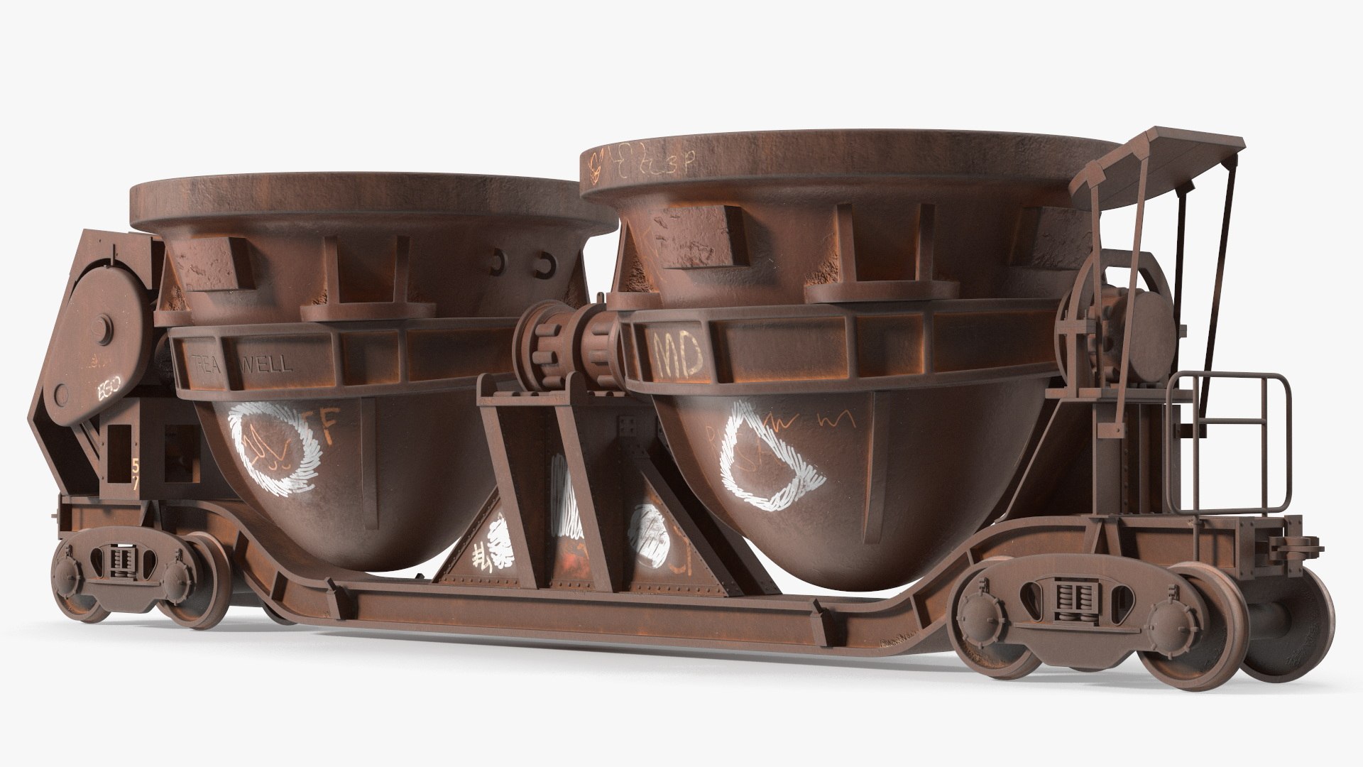 Old Rusted Double Pot Slag Car 3D model preview