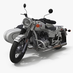 White Retro Motorcycle Ural M70 with Cradle Rigged for Maya 3D model