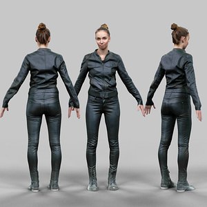 3d model girl black shiny outfit