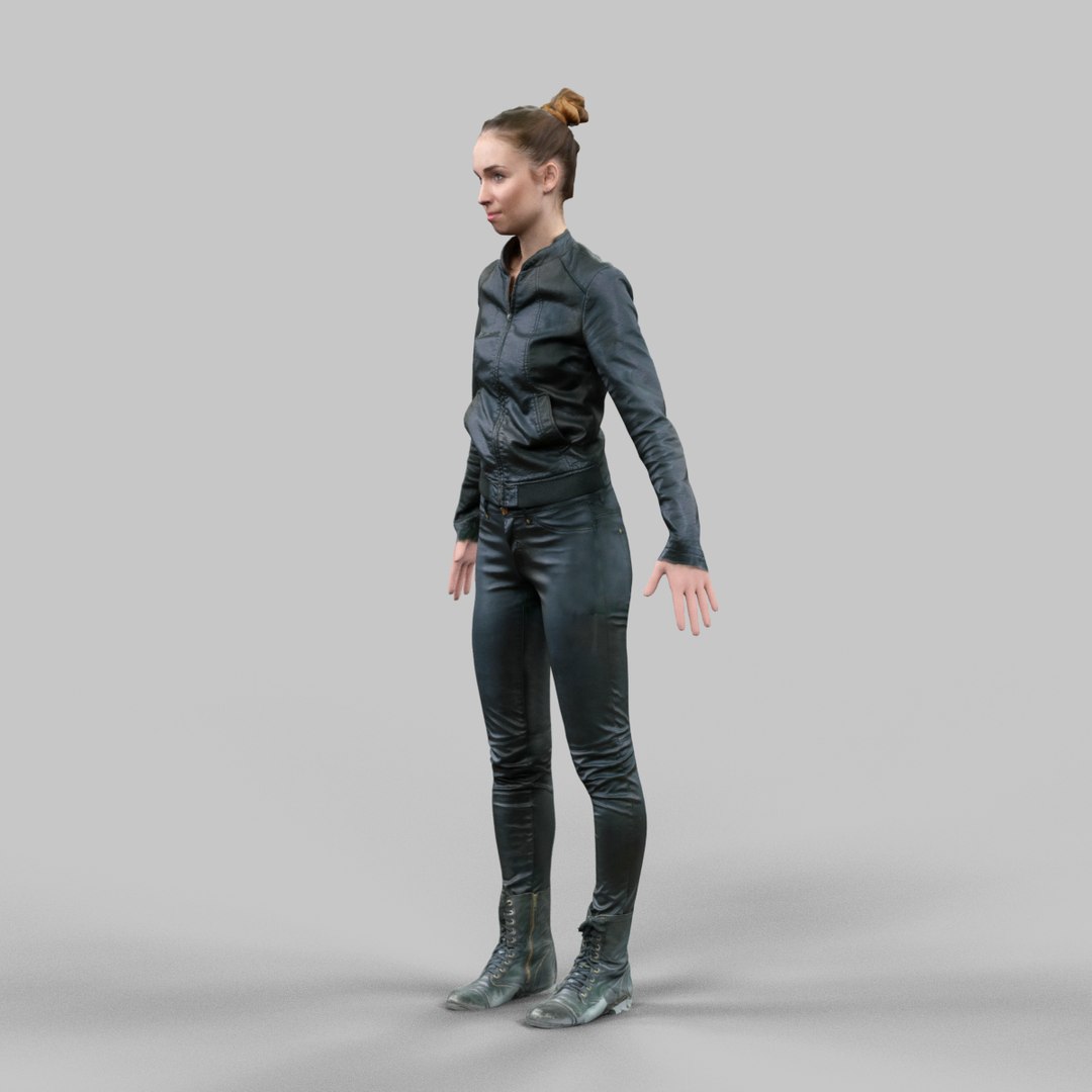 3d Model Girl Black Shiny Outfit