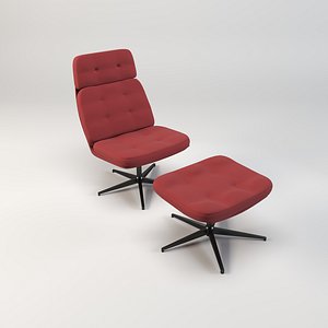 3D model swivel armchair with ottoman