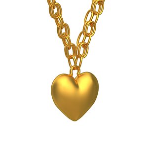3D Gold Love Heart Pendant Necklace