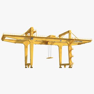 Rail Mounted Gantry Container Crane Rigged Yellow 3D Model