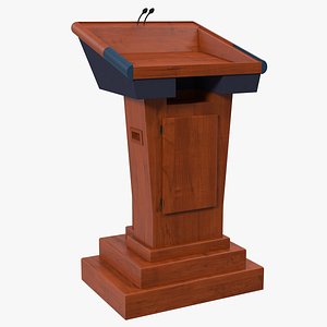 3D wooden speech podium microphones model