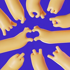 Cartoon Hands Rigged 9 Poses Illustration Low-poly 3D model
