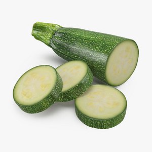 3D Fresh Green Zucchini Slices 2