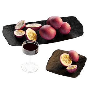 3D Set for the kitchen with fruit and wine model