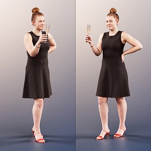 3D 11716 Cora - Elegant Woman Standing With Champagne Glass
