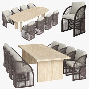 3D model Restoration Hardware Pavona Chair and Trento Travertine Dining Table