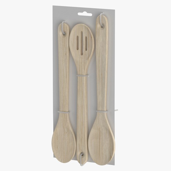 3D Wooden Spoon Light Medium and Dark Wood model