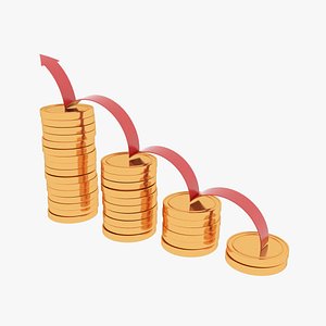 3D model Gold Coins and Uptrend Arrow