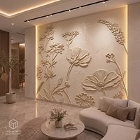 Modern Wildflower Botanical Relief Wall Mural STL CNC 100