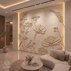 Modern Wildflower Botanical Relief Wall Mural STL CNC 100