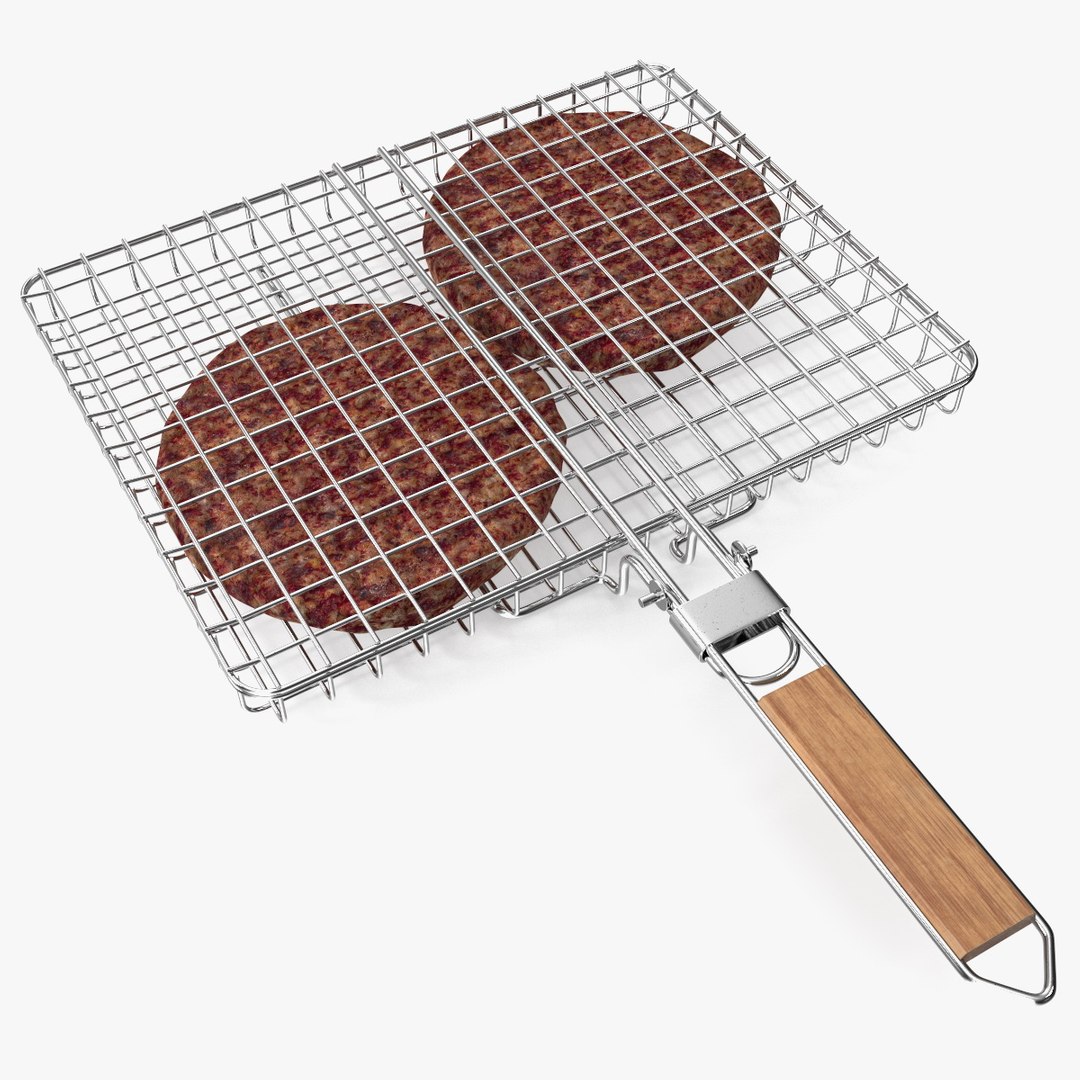 BBQ Handle Grill with Burger Patties 3D model preview