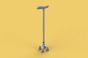 QUAD WALKING CANE QUADRIPOD AID ELDERLY STICK POLE FEET FOUR LEG 3D