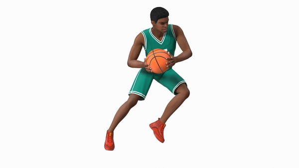 Posição de jogo do jogador de basquete adolescente de pele clara
