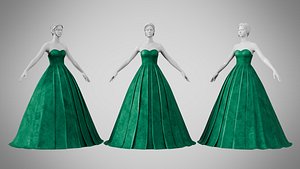 3D Dress 48 Emerald Velvet Green model