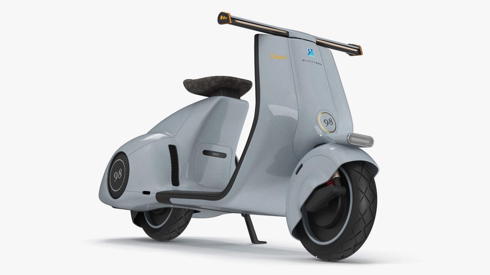 Futuristic Electric Scooter Vespa 98 Blue Parked 3D model preview