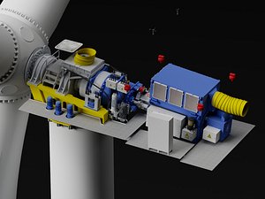Industrial Wind Turbine with Detailed Interior Nacelle Mechanism 3D model