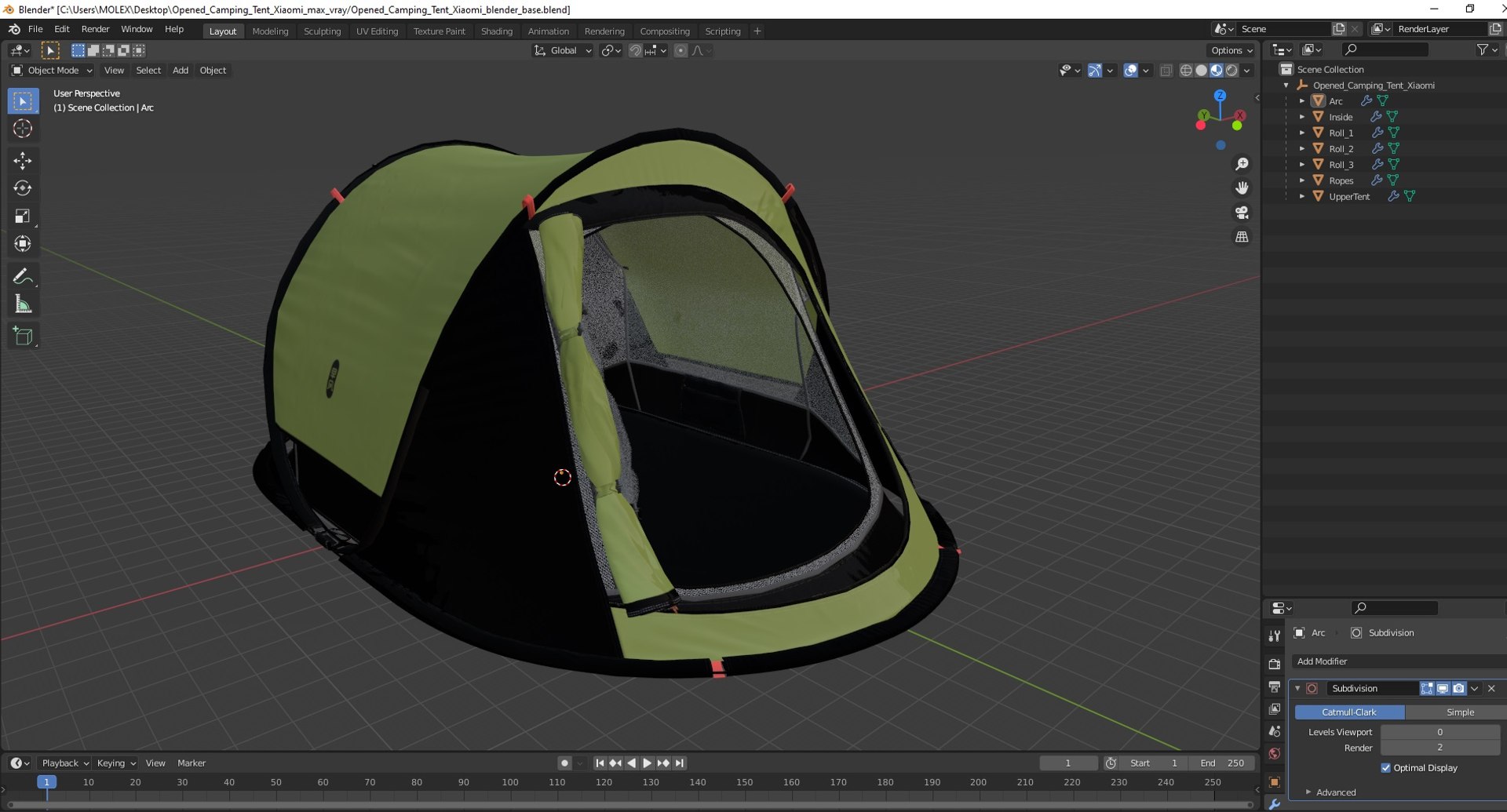Opened Camping Tent Xiaomi model https://p.turbosquid.com/ts-thumb/jn/92Ectb/Ty/openedcampingtentxiaomivray3dmodel033/jpg/1700778903/1920x1080/fit_q87/94bf63e83713d46b31eef4a81e03c601d6f1c229/openedcampingtentxiaomivray3dmodel033.jpg
