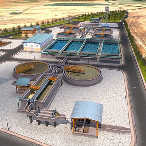 Wastewater Treatment Plant 3D Model -Real Site-Based-Textured- V-Ray Ready