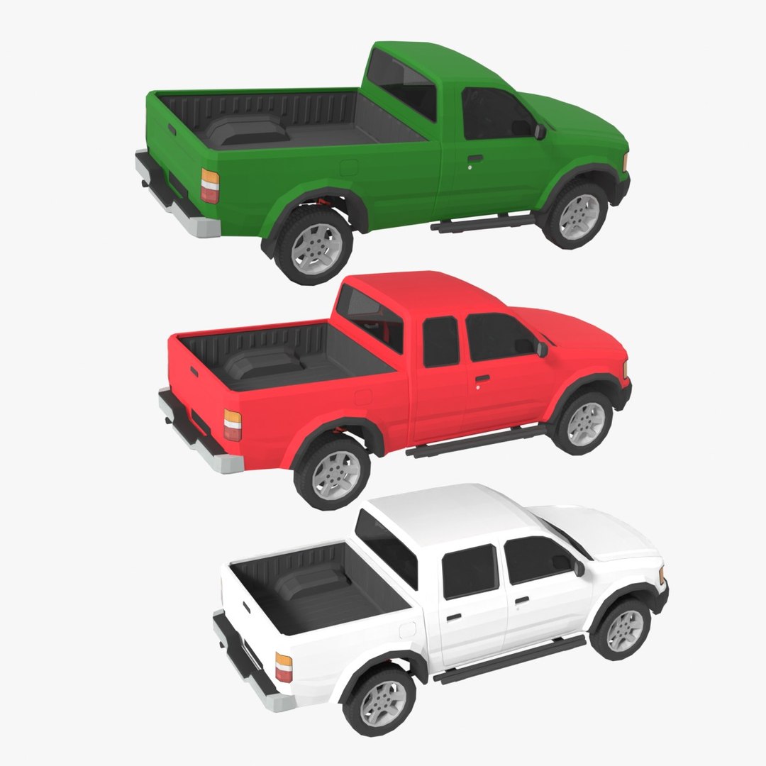 3 Generic low-poly pickups model https://p.turbosquid.com/ts-thumb/jn/Xcibsx/io/preview2/jpg/1755766008/1920x1080/fit_q87/1e57ce4557a002ea6bd50c76459252e4f23a2ce6/preview2.jpg