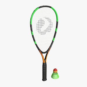 Speedminton Racquet with Shuttlecock 3D model
