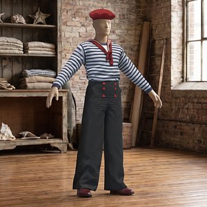 3D Vintage French Clothing Set