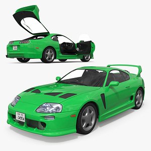 Turbo Sports Coupe With Hood Vents Green Rigged model