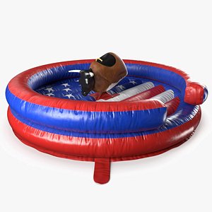 Mechanical Rodeo Bull on Inflatable Trampoline in US Colors Rigged for Cinema 4D